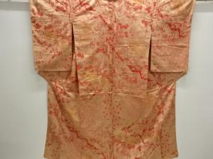 大正ロマン　孔雀に草花模様織出し着物